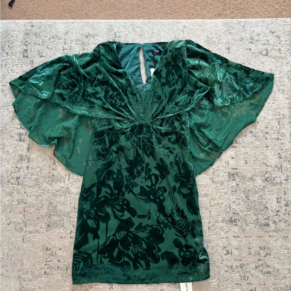 Trina Turk Emerald Floral Velvet Burnout V-Neck Tunic